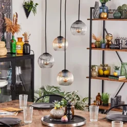 hofstein Koyoto Suspension, Boule lumineuse, Suspension Ambre, Clair, Fumé, 4 lumières