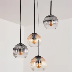 hofstein Koyoto Suspension, Boule lumineuse, Suspension Ambre, Clair, Fumé, 4 lumières