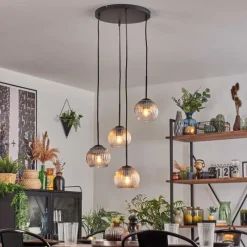 hofstein Koyoto Suspension, Boule lumineuse, Suspension Ambre, Clair, Fumé, 4 lumières