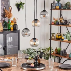 hofstein Koyoto Suspension, Boule lumineuse, Suspension Ambre, Clair, Fumé, 4 lumières