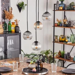 hofstein Koyoto Suspension, Boule lumineuse, Suspension Ambre, Clair, Fumé, 4 lumières