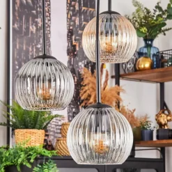 hofstein Koyoto Suspension, Boule lumineuse, Suspension Ambre, Clair, Fumé, 4 lumières