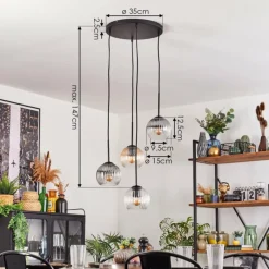 hofstein Koyoto Suspension, Boule lumineuse, Suspension Ambre, Clair, Fumé, 4 lumières