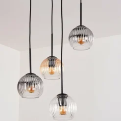 hofstein Koyoto Suspension, Boule lumineuse, Suspension Ambre, Clair, Fumé, 4 lumières