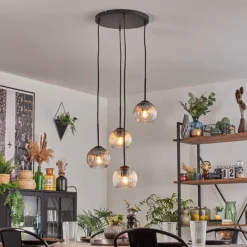 hofstein Koyoto Suspension, Boule lumineuse, Suspension Ambre, Clair, Fumé, 4 lumières