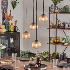 hofstein Koyoto Suspension, Boule lumineuse, Suspension Ambre, Clair, 4 lumières