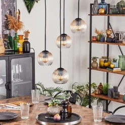 hofstein Koyoto Suspension, Boule lumineuse, Suspension Ambre, Clair, 4 lumières