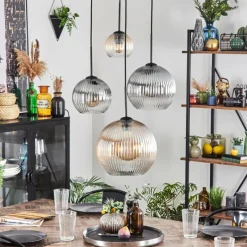 hofstein Koyoto Suspension, Boule lumineuse, Suspension Ambre, Clair, Fumé, 4 lumières