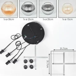 hofstein Koyoto Suspension, Boule lumineuse, Suspension Ambre, Clair, Fumé, 4 lumières