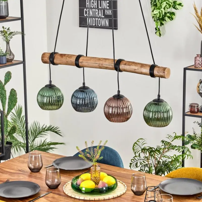 hofstein Koyoto Suspension, Boule lumineuse, Suspension Écru, Noir, 4 lumières