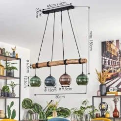 hofstein Koyoto Suspension, Boule lumineuse, Suspension Écru, Noir, 4 lumières