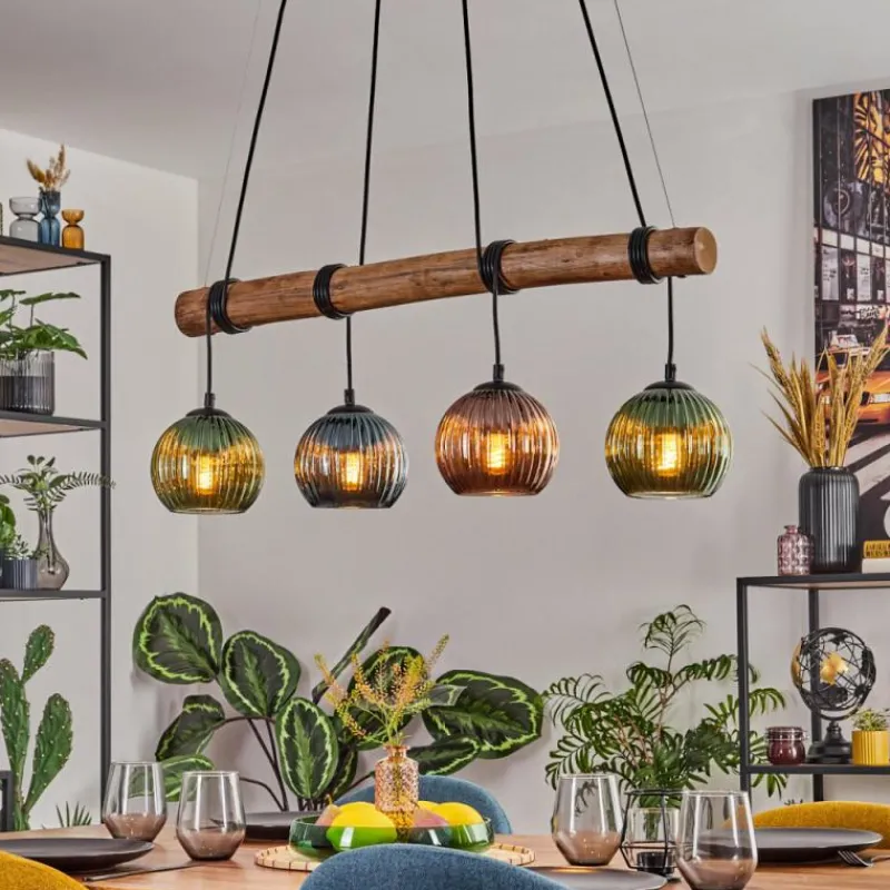 hofstein Koyoto Suspension, Boule lumineuse, Suspension Écru, Noir, 4 lumières