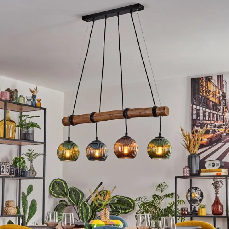 hofstein Koyoto Suspension, Boule lumineuse, Suspension Écru, Noir, 4 lumières