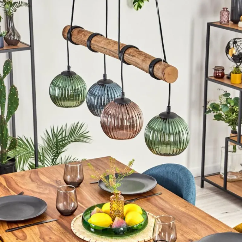 hofstein Koyoto Suspension, Boule lumineuse, Suspension Écru, Noir, 4 lumières