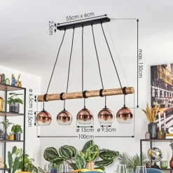 hofstein Koyoto Suspension, Boule lumineuse, Suspension Écru, Noir, 5 lumières