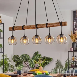 hofstein Koyoto Suspension, Boule lumineuse, Suspension Écru, Noir, 5 lumières