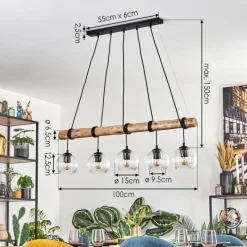 hofstein Koyoto Suspension, Boule lumineuse, Suspension Écru, Noir, 5 lumières