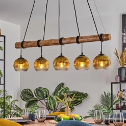 Lampes Dorées-hofstein Koyoto Suspension, Boule lumineuse, Suspension Écru, Noir, 5 lumières