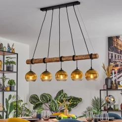 Lampes Dorées-hofstein Koyoto Suspension, Boule lumineuse, Suspension Écru, Noir, 5 lumières