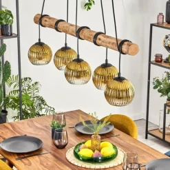 Lampes Dorées-hofstein Koyoto Suspension, Boule lumineuse, Suspension Écru, Noir, 5 lumières