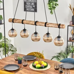 hofstein Koyoto Suspension, Boule lumineuse, Suspension Écru, Noir, 5 lumières