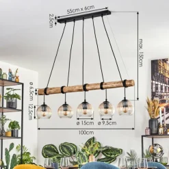 hofstein Koyoto Suspension, Boule lumineuse, Suspension Écru, Noir, 5 lumières