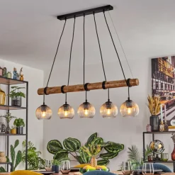 hofstein Koyoto Suspension, Boule lumineuse, Suspension Écru, Noir, 5 lumières