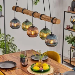 hofstein Koyoto Suspension, Boule lumineuse, Suspension Écru, Noir, 5 lumières