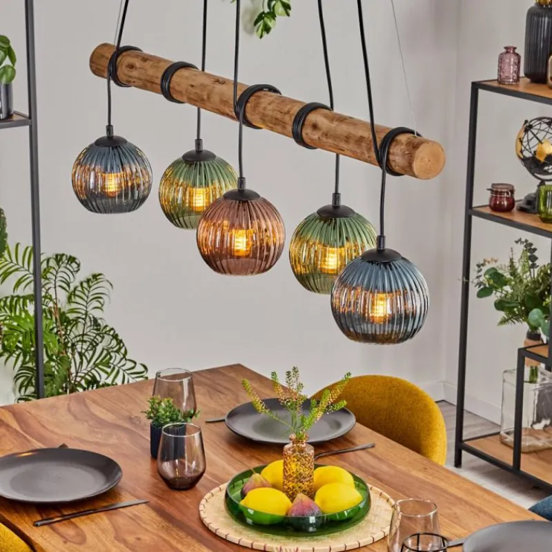 hofstein Koyoto Suspension, Boule lumineuse, Suspension Écru, Noir, 5 lumières