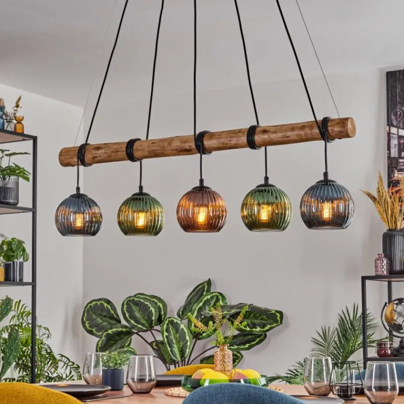 hofstein Koyoto Suspension, Boule lumineuse, Suspension Écru, Noir, 5 lumières