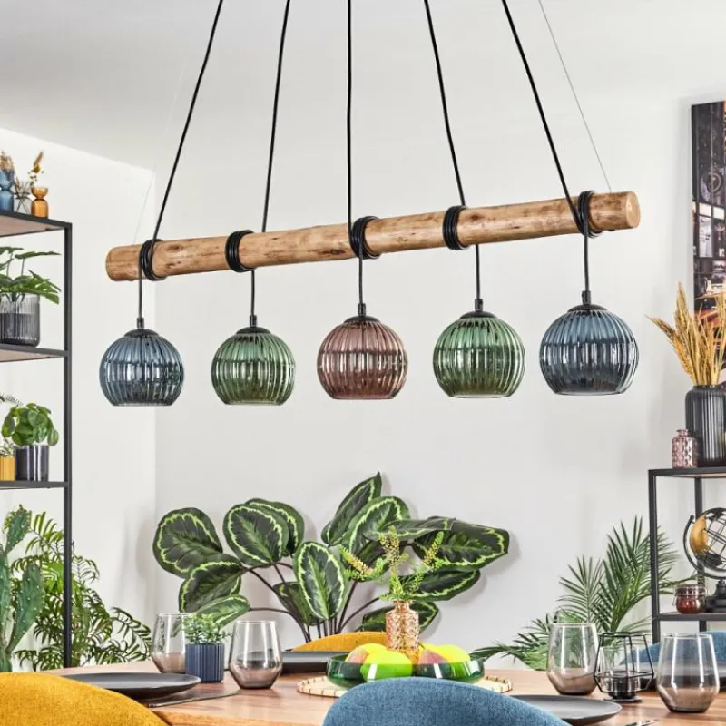 hofstein Koyoto Suspension, Boule lumineuse, Suspension Écru, Noir, 5 lumières