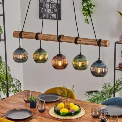 hofstein Koyoto Suspension, Boule lumineuse, Suspension Écru, Noir, 5 lumières