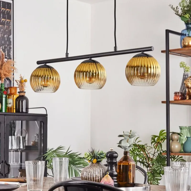 Lampes Dorées-hofstein Koyoto Suspension, Boule lumineuse, Suspension Or, Clair, 3 lumières