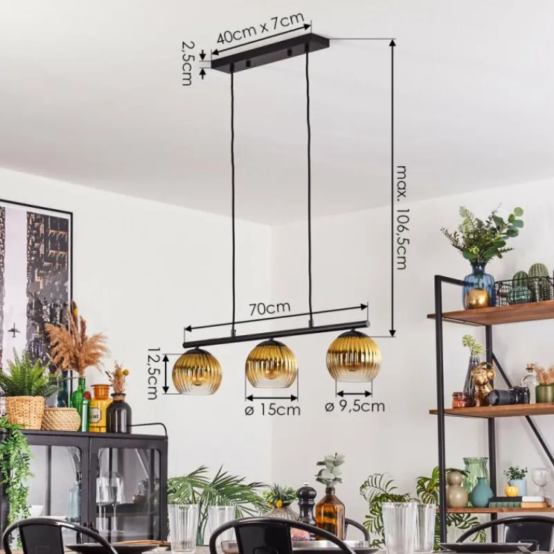 Lampes Dorées-hofstein Koyoto Suspension, Boule lumineuse, Suspension Or, Clair, 3 lumières