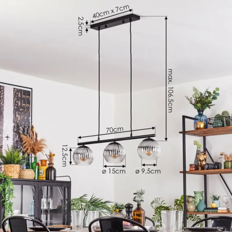 hofstein Koyoto Suspension, Boule lumineuse, Suspension Clair, Fumé, 3 lumières