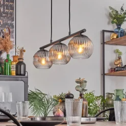 hofstein Koyoto Suspension, Boule lumineuse, Suspension Clair, Fumé, 3 lumières