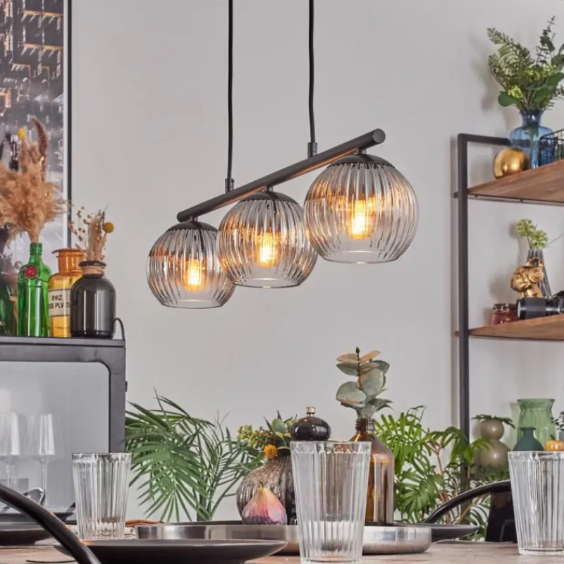 hofstein Koyoto Suspension, Boule lumineuse, Suspension Clair, Fumé, 3 lumières