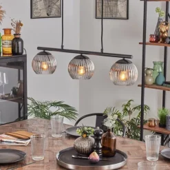 hofstein Koyoto Suspension, Boule lumineuse, Suspension Clair, Fumé, 3 lumières