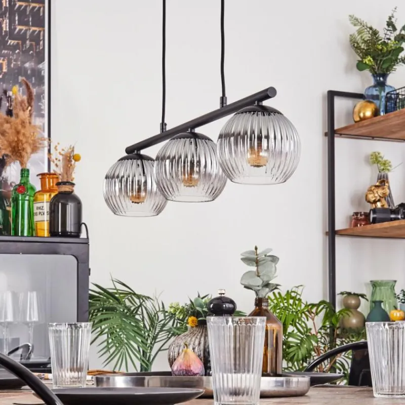 hofstein Koyoto Suspension, Boule lumineuse, Suspension Clair, Fumé, 3 lumières