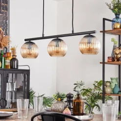 Lampes À Boules-hofstein Koyoto Suspension, Boule lumineuse, Suspension Ambre, 3 lumières