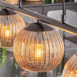 Lampes À Boules-hofstein Koyoto Suspension, Boule lumineuse, Suspension Ambre, 3 lumières