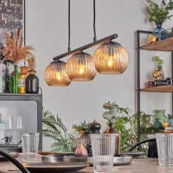 Lampes À Boules-hofstein Koyoto Suspension, Boule lumineuse, Suspension Ambre, 3 lumières