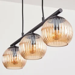 Lampes À Boules-hofstein Koyoto Suspension, Boule lumineuse, Suspension Ambre, 3 lumières