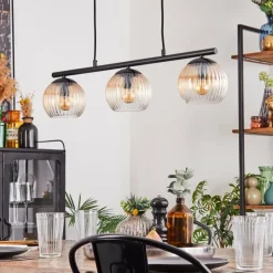 hofstein Koyoto Suspension, Boule lumineuse, Suspension Ambre, Clair, 3 lumières