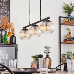 hofstein Koyoto Suspension, Boule lumineuse, Suspension Ambre, Clair, 3 lumières