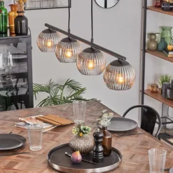 hofstein Koyoto Suspension, Boule lumineuse, Suspension Clair, Fumé, 4 lumières