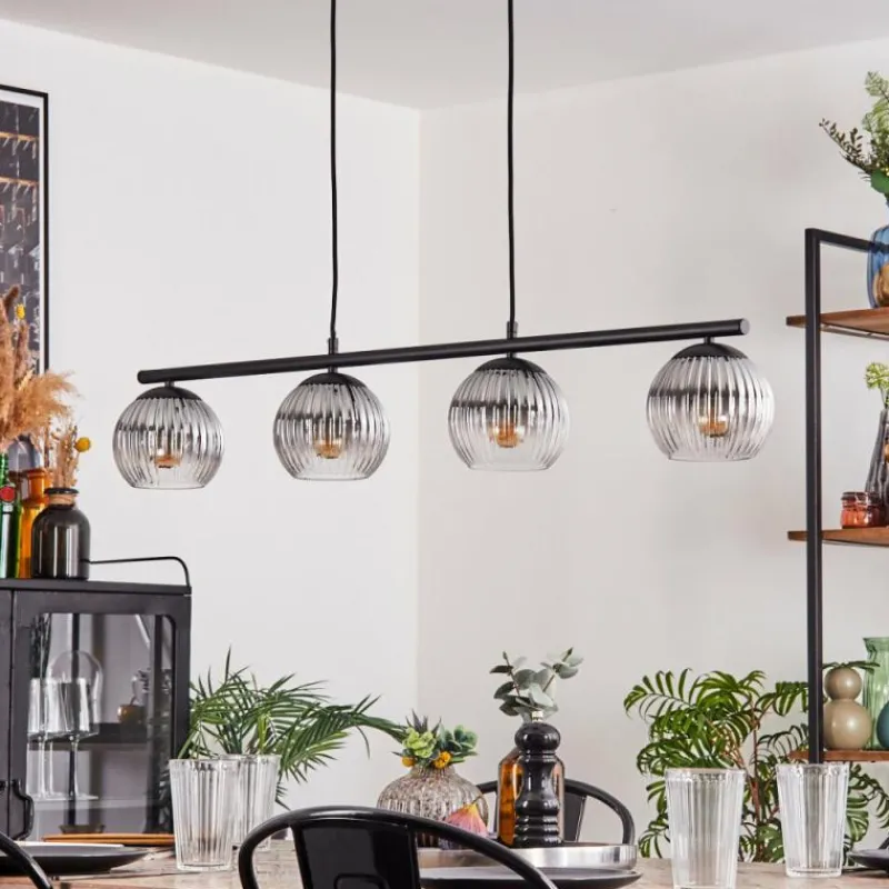 hofstein Koyoto Suspension, Boule lumineuse, Suspension Clair, Fumé, 4 lumières