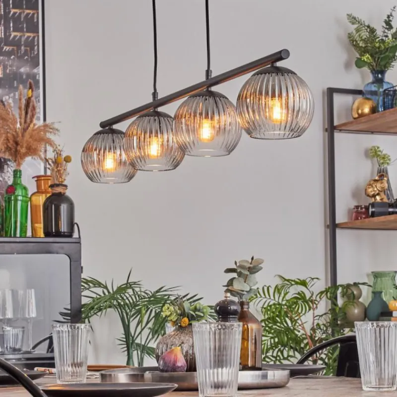 hofstein Koyoto Suspension, Boule lumineuse, Suspension Clair, Fumé, 4 lumières