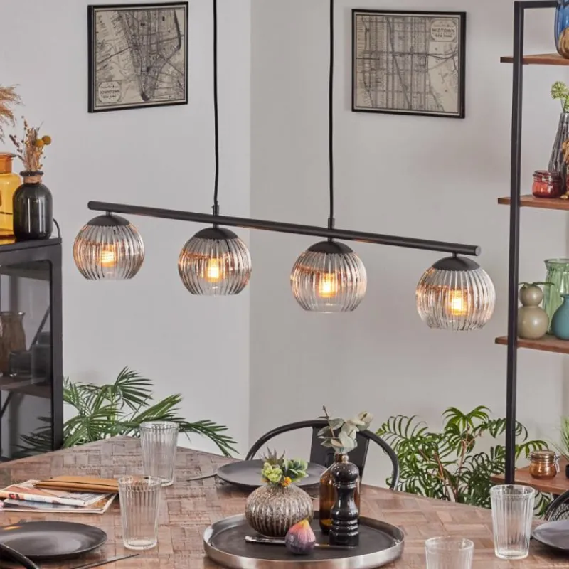 hofstein Koyoto Suspension, Boule lumineuse, Suspension Clair, Fumé, 4 lumières
