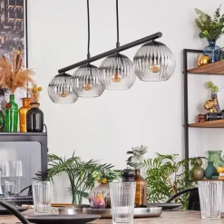 hofstein Koyoto Suspension, Boule lumineuse, Suspension Clair, Fumé, 4 lumières